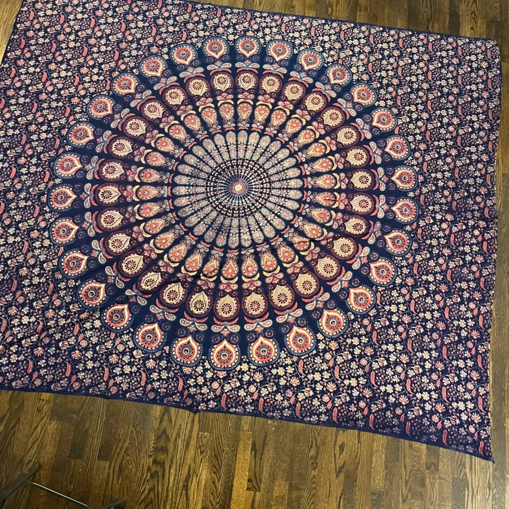 Navy Blue Mandala Tapestry Bohemian Floral Paisley Wall Hanging 102x84 Large